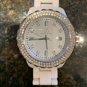 Toy watch white with rhinestones